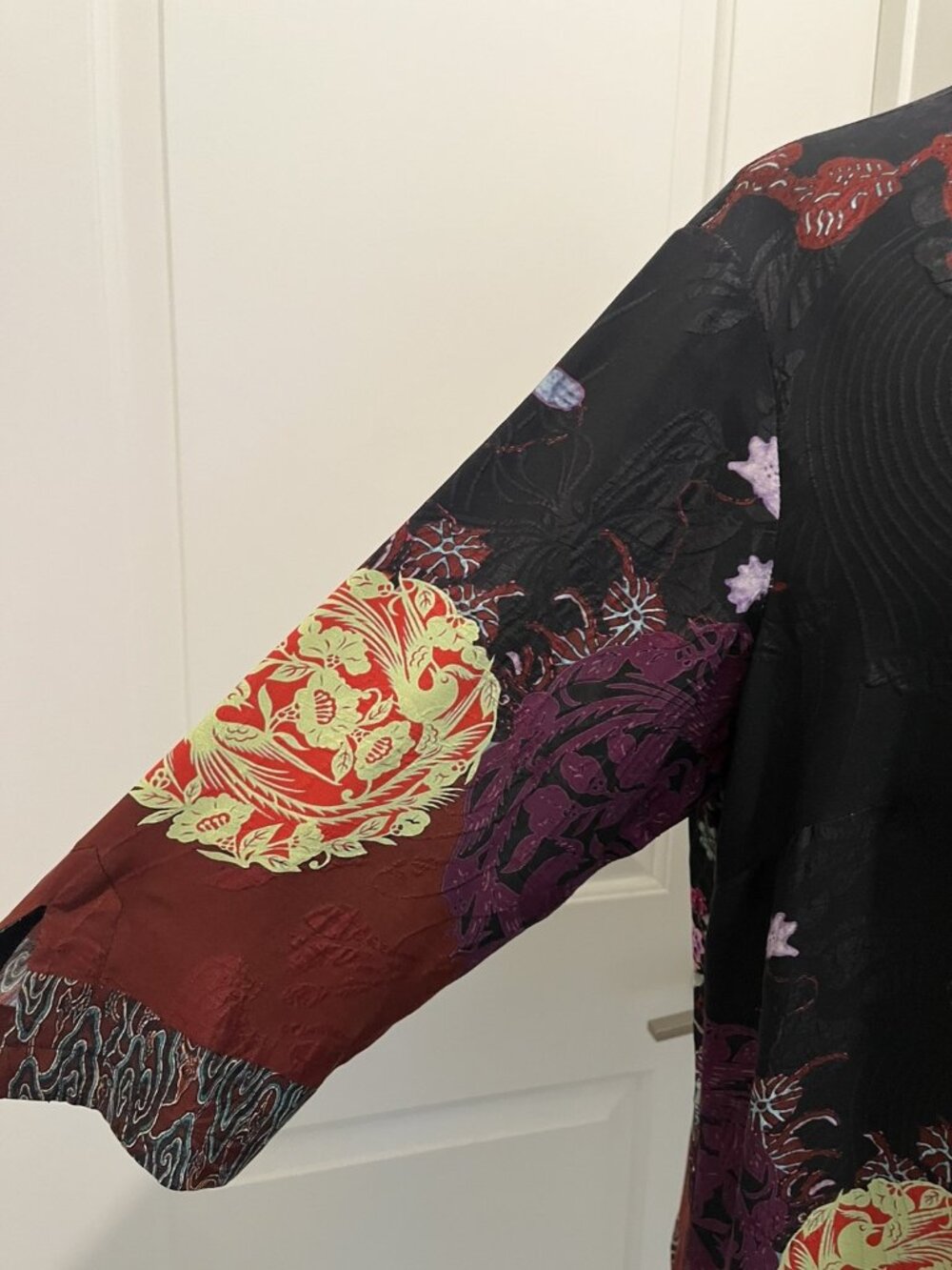 Citron Santa Monica 0X Silk Blend Blouse Chinoiserie Floral Mandarin Artsy Art - Picture 9 of 13